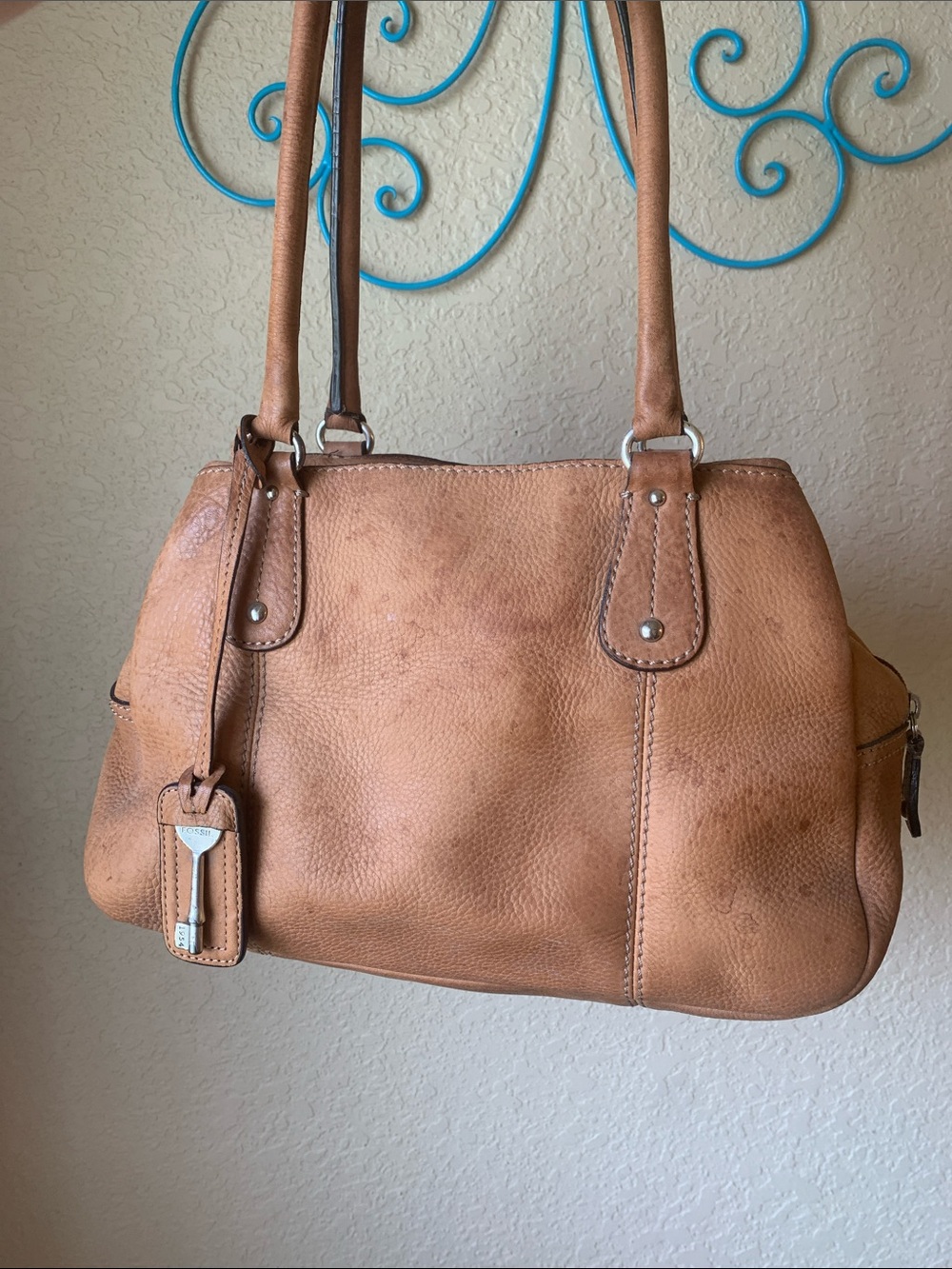 Fossil Leather Shoulder Satchel in Tan - Classic Women's Bag AS IS
